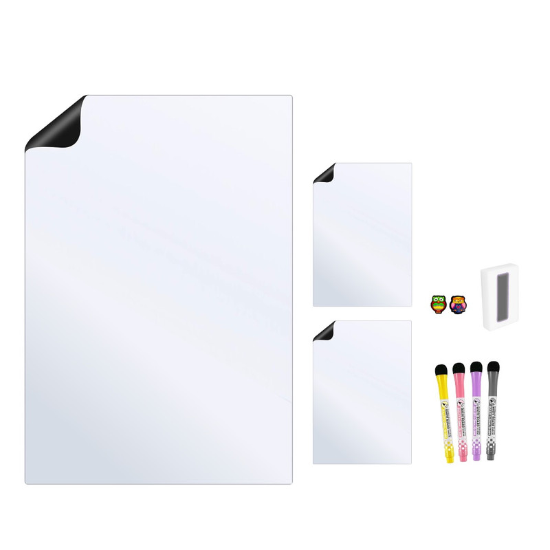 تخته وایت برد هوم اند فریج مدل 10 سایز 43x28 سانتیمتر به همراه مگنت و ماژیک و تخته پاک کن مجموعه 10 عددی