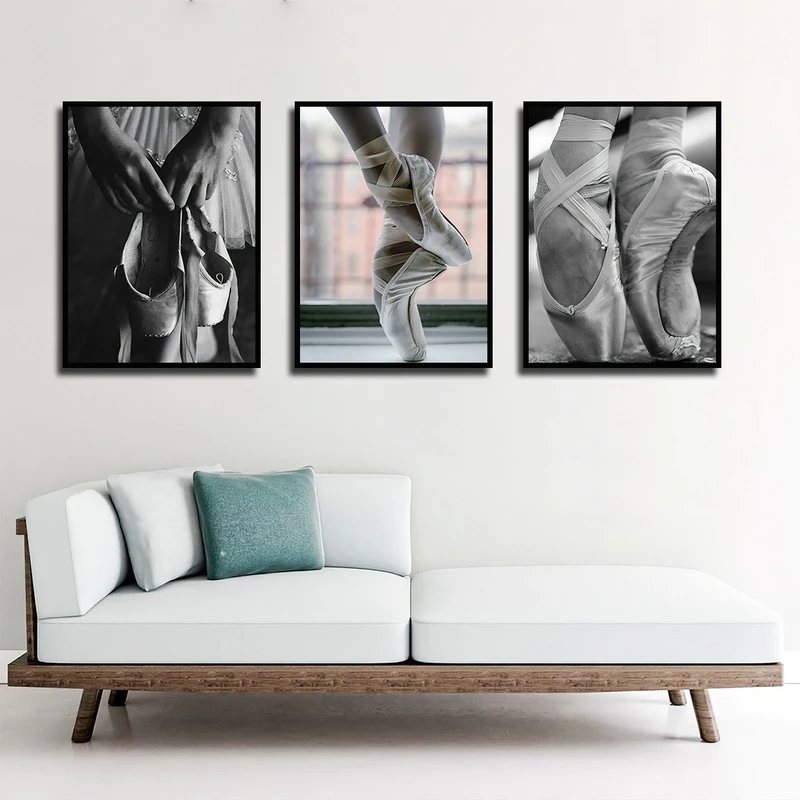 تابلو بکلیت طرح رقص باله و بالرین مدل B-3912 فریم مشکی مجموعه 3 عددی