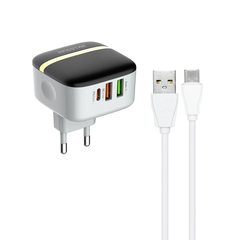  شارژر دیواری 32 وات کینگ استار مدل KW196 PD به همراه کابل USB-C