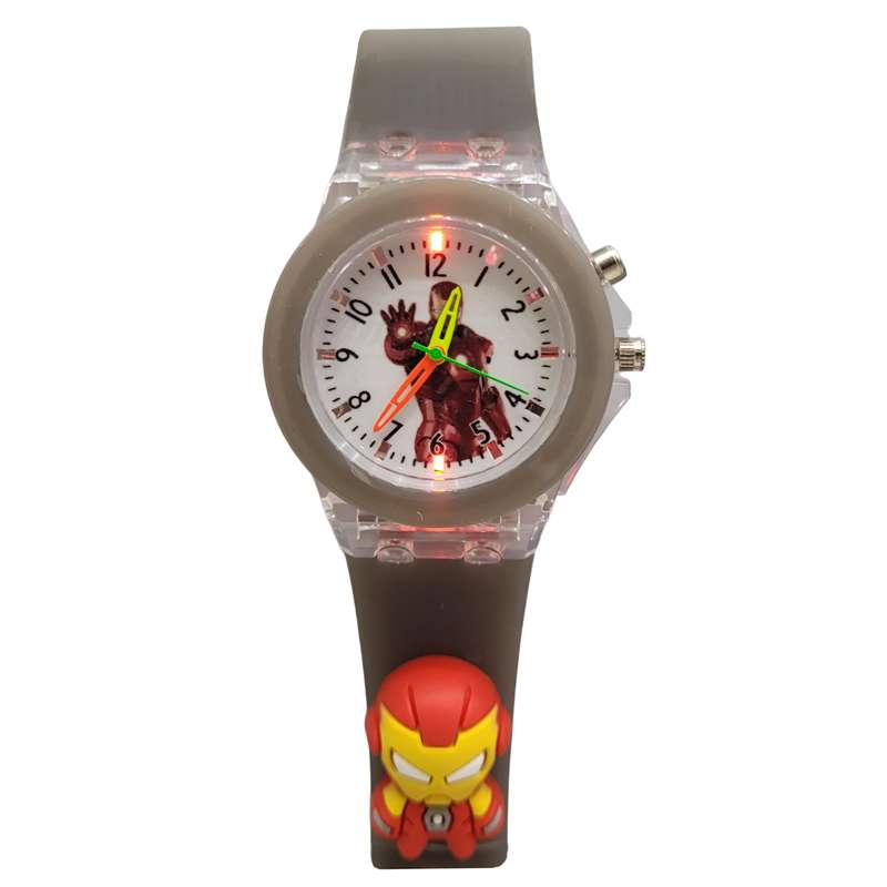 ساعت مچی عقربه ای بچگانه مدل چراغدار بند سیلیکونی ضد حساسیت طرح مرد آهنی ساعت مچی عقربه ای بچگانه مدل چراغدار بند سیلیکونی ضد حساسیت طرح مرد آهنی