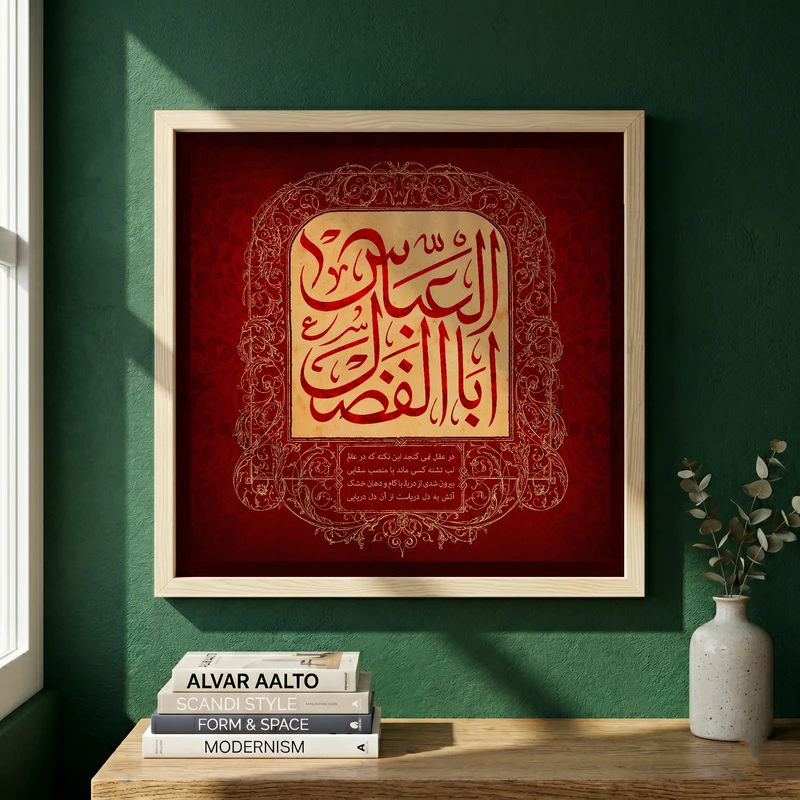 تابلو طرح شهادت حضرت اباالفضل العباس (ع) مدل G14404 فریم کرم روشن