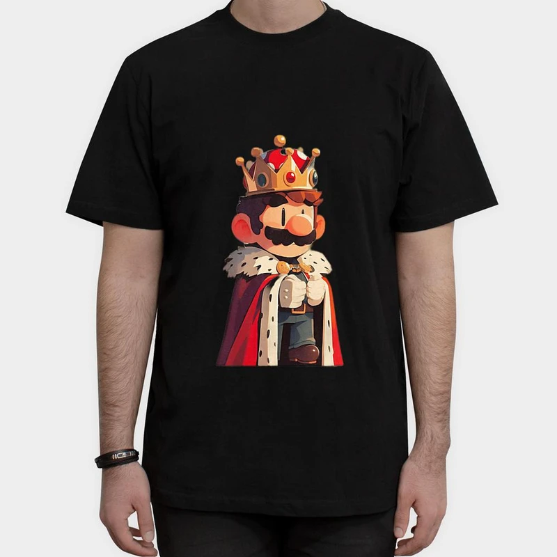 تیشرت آستین کوتاه مردانه مدل ماریو پادشاه رنگ مشکی