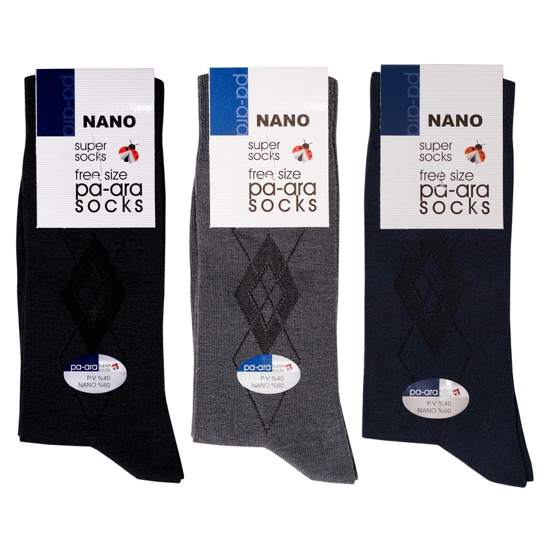 جوراب ساق بلند مردانه پاآرا مدل نانو 60 کد 6029 مجموعه 3 عددی