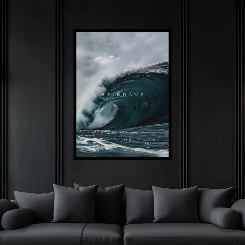 تابلو بکلیت طرح جمله انگیزشی و منظره دریا و موج آب طبیعت مدل B-bu5907 فریم مشکی