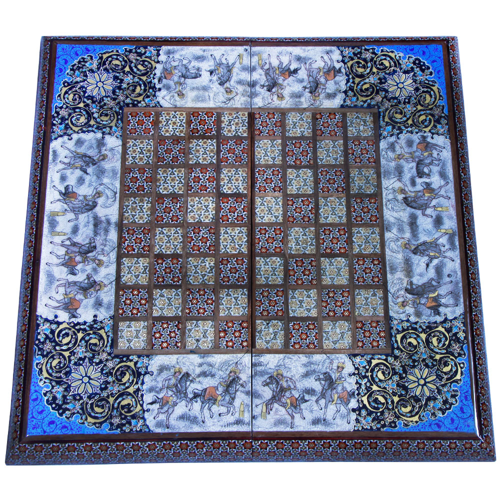 صفحه شطرنج خاتم کاری طرح چوگان کد 45888