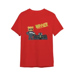 تی شرت آستین کوتاه پسرانه مدل خرس تدی برنده ماشین مسابقات کد 0133