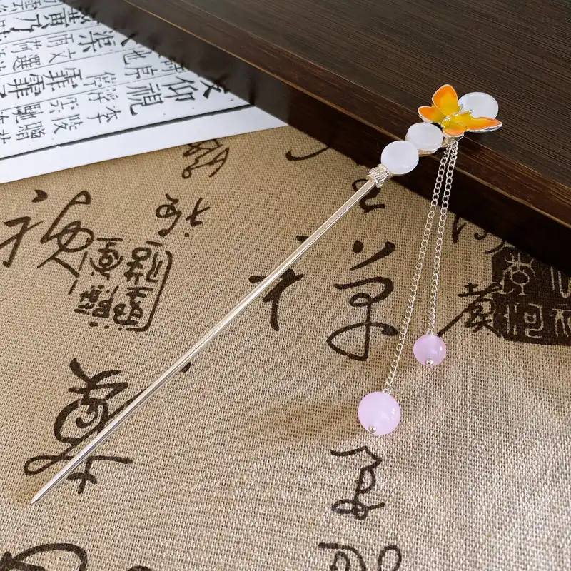 گیره مو زنانه مدل کانزاشی طرح پروانه و شبنم