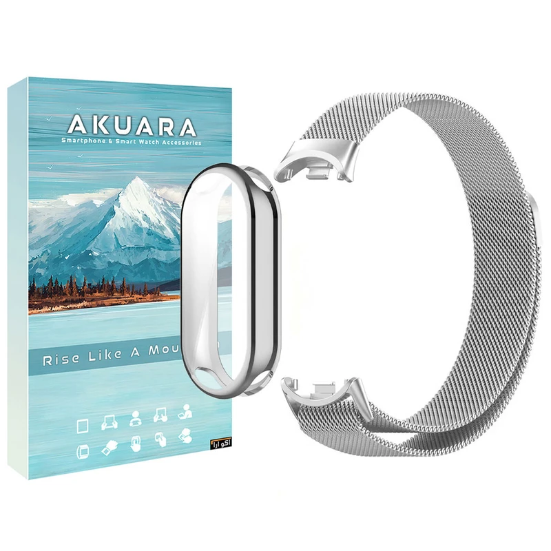 بند آکوآرا مدل Milanese GRDS مناسب برای مچ بند هوشمند شیائومی Mi Band 10 به همراه کاور