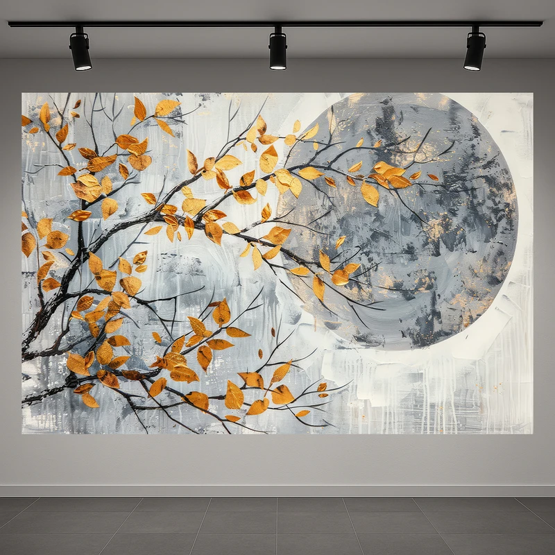 تابلو بوم طرح مخمل شاخه پاییزی مدل ماه کامل کد AR3060124