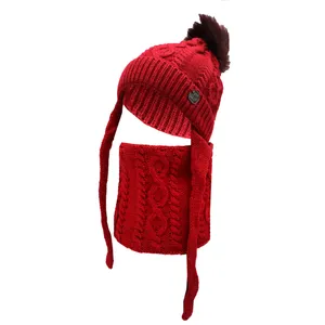 ست کلاه و شال گردن بافتنی بچگانه سام مدل 137 رنگ زرشکی