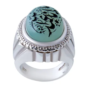 انگشتر نقره مردانه بازرگانی میلادی مدل عقیق سبز یا اباعبدالله الحسین کد AM_689