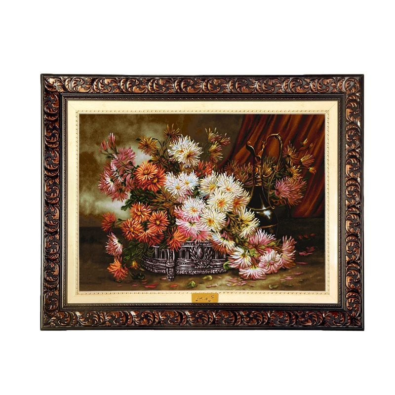 تابلو فرش ماشینی نقش نگار رضوی طرح گل کد 2361D