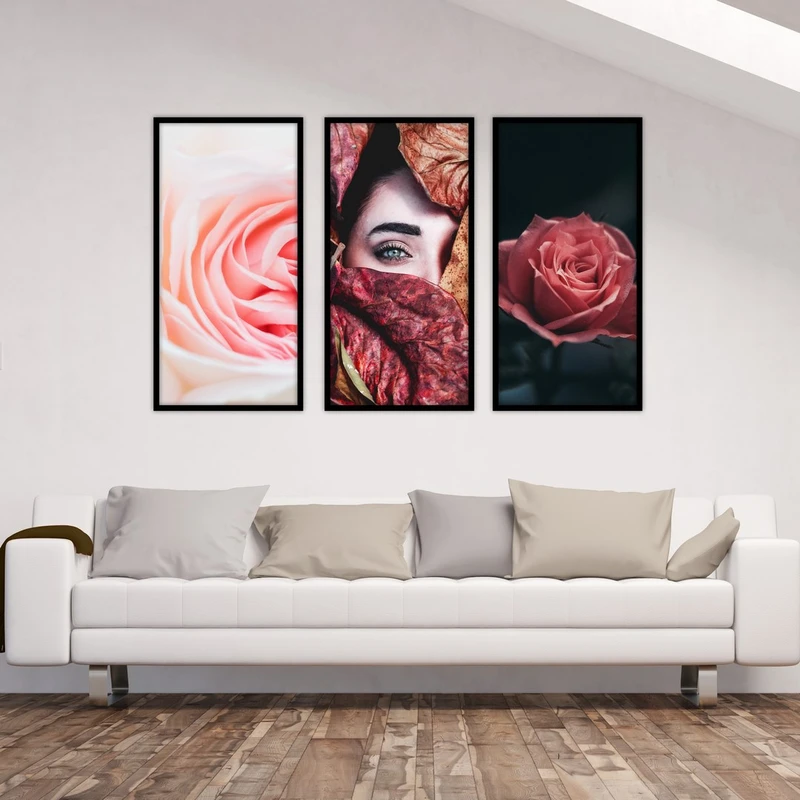 تابلو بکلیت طرح فانتزی گل رز و چهره دخترانه مدل B-534 مجموعه 3 عددی