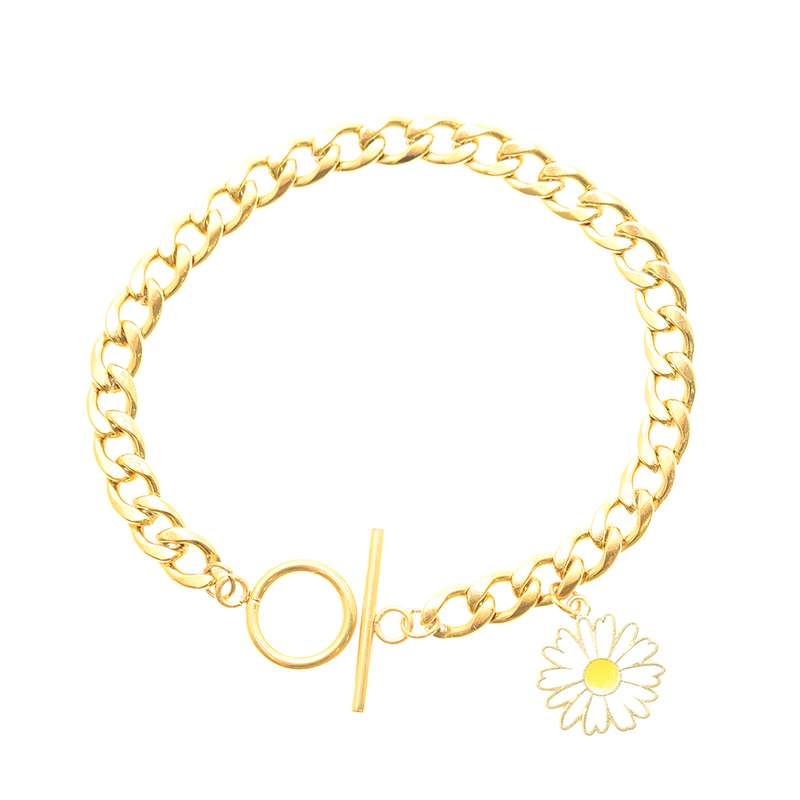 دستبند زنانه دلنار گالری مدل قفل تی و بابونه