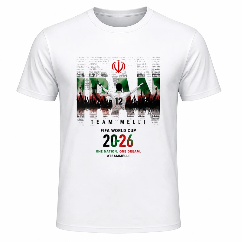 تی‌شرت آستین کوتاه یقه گرد مردانه مدل A26 طرح جام جهانی 2026 ایران