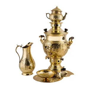 سرویس سماور 5 پارچه برنجی مدل قلم زنی کد 031