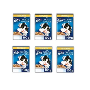 پوچ گربه بالغ فلیکس مدل chicken وزن 100 گرم مجموعه 6 عددی