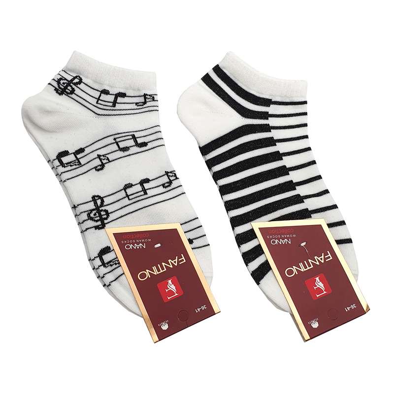 جوراب دخترانه مدل نت موسیقی کد JB144-WH مجموعه 2 عددی