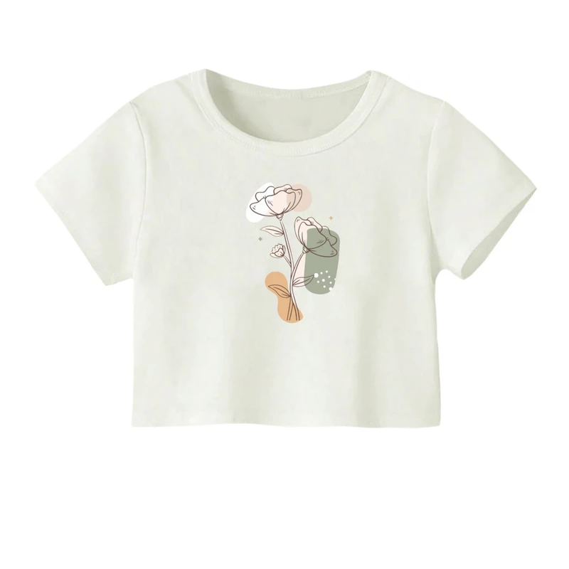 کراپ‌ تی‌شرت آستین کوتاه زنانه مدل مینیمال گل