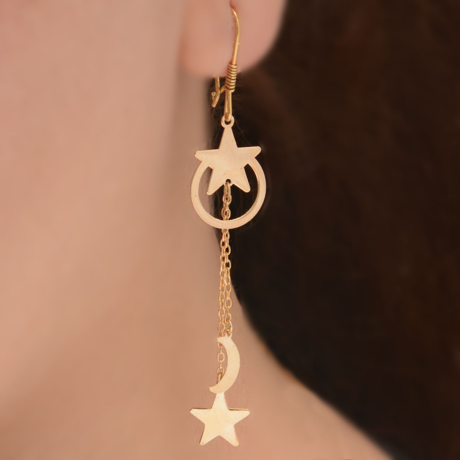 گوشواره طلا 18 عیار زنانه طلای مستجابی مدل ماه و ستاره کد 1670902 -  - 3