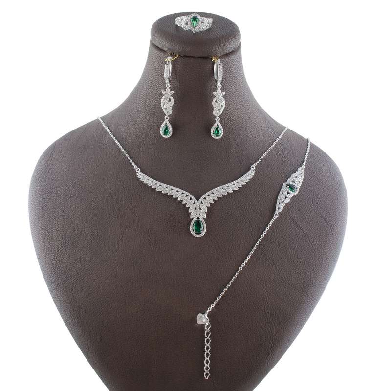 سرویس نقره زنانه مدل سنگ زمرد کد Brn-112