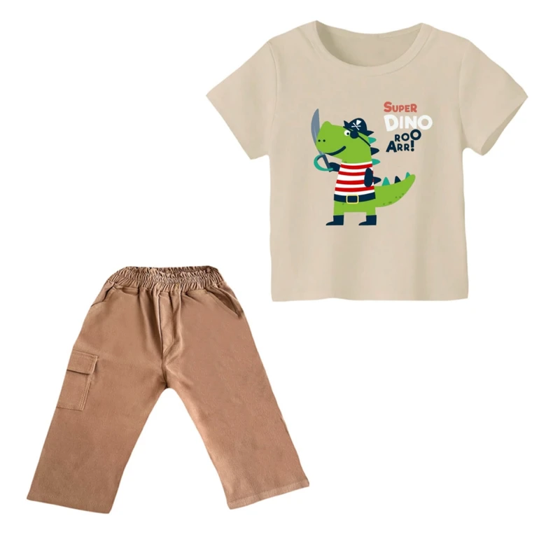 ست تی شرت و شلوارک پسرانه مدل دایناسور کد ۲