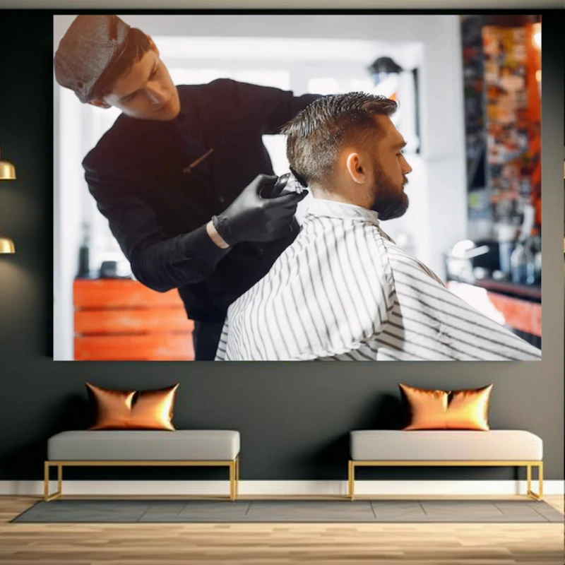 پوستر طرح مخمل آرایشگاه مردانه مدل کوتاهی مو کد FP105713