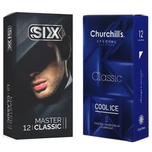 کاندوم چرچیلز مدل Cool Ice بسته 12 عددی به همراه کاندوم سیکس مدل کلاسیک بسته 12 عددی 