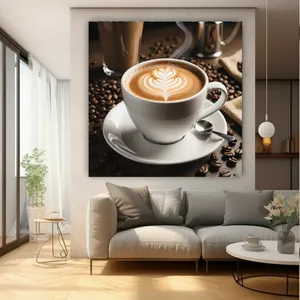 تابلو بوم طرح مخمل فنجان قهوه مدل آرت لاته کد GR1613