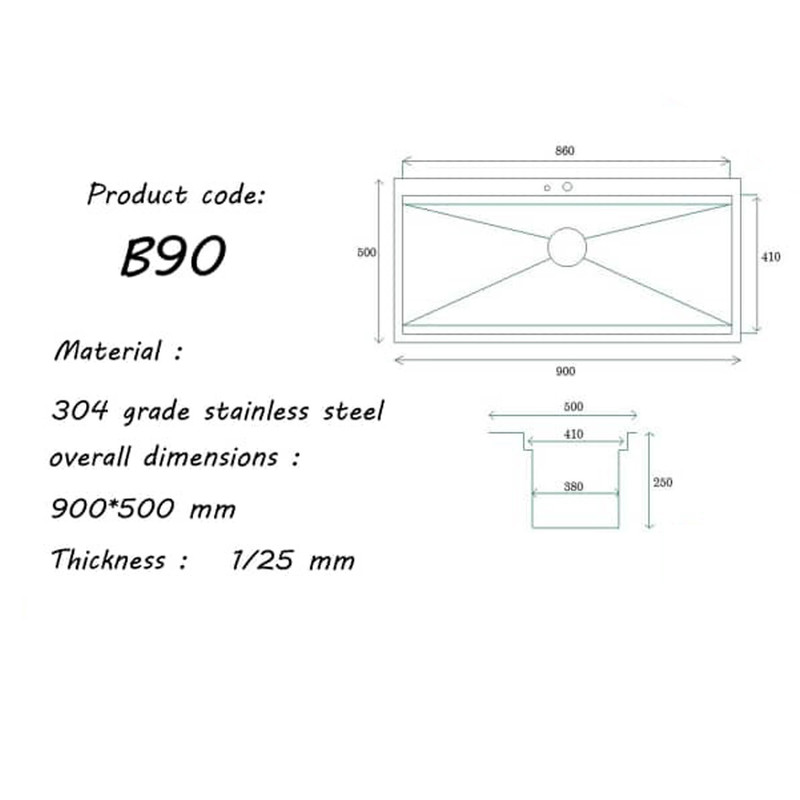 سینک ظرفشویی بنتو مدل B90 توکار