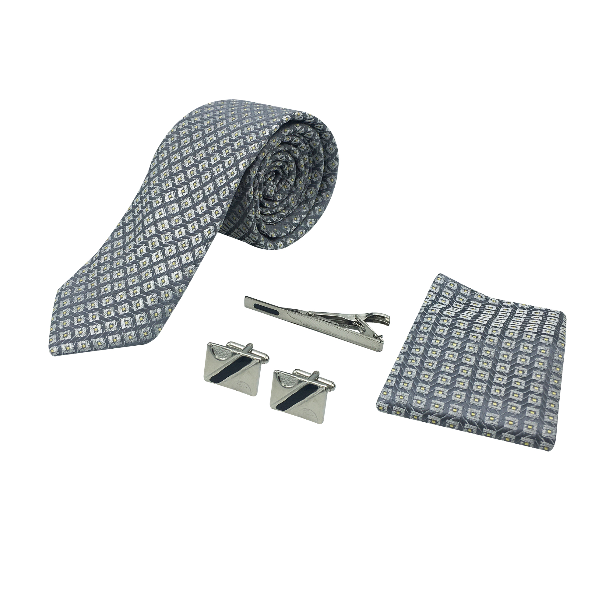 ست کراوات و دستمال جیب و دکمه سردست مردانه مدل 4040