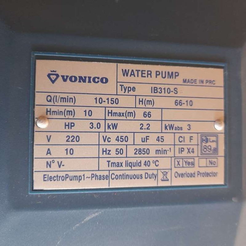 پمپ آب ونیکو مدل 3 اسب 2 پروانه
