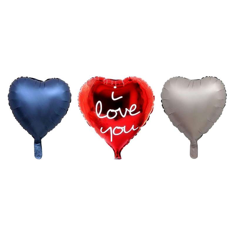 بادکنک فویلی طرح قلب مدل LOVE-chrome  مجموعه سه عددی