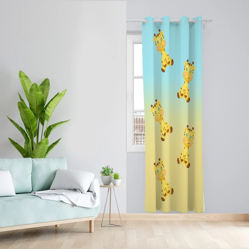 پرده طرح زرافه مدل مخمل پانچی کد 4233 z سایز 140x200 سانتی متر