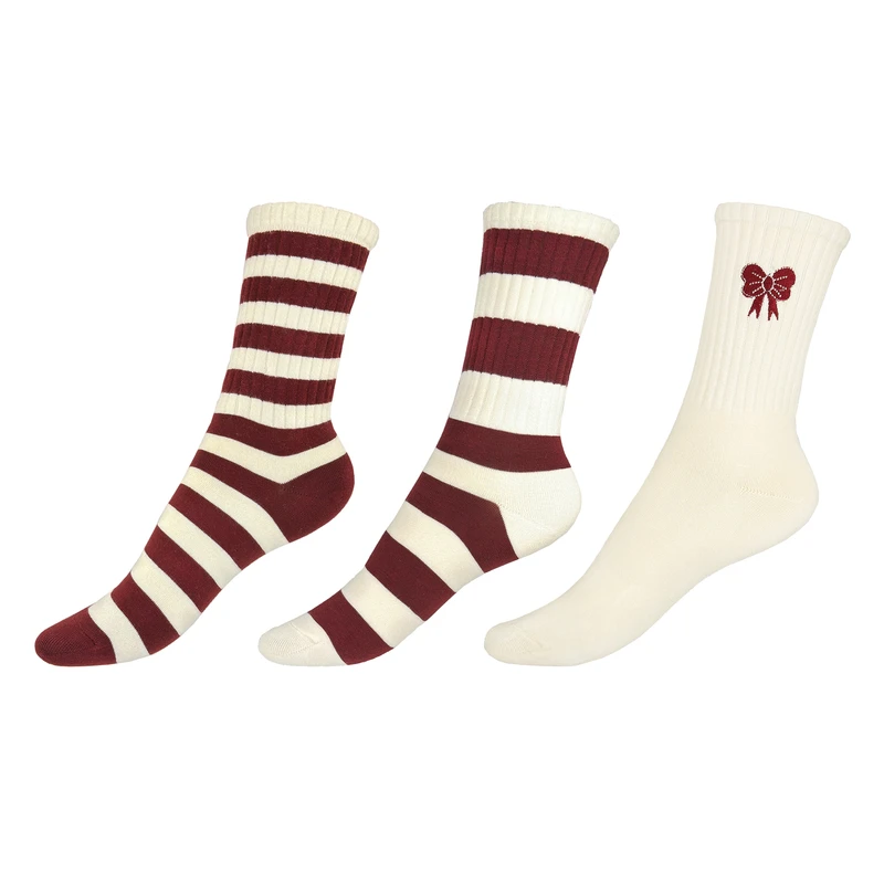 جوراب ساق بلند زنانه طرح راه راه ایجی ویجی کد w3-125 بسته 3 عددی