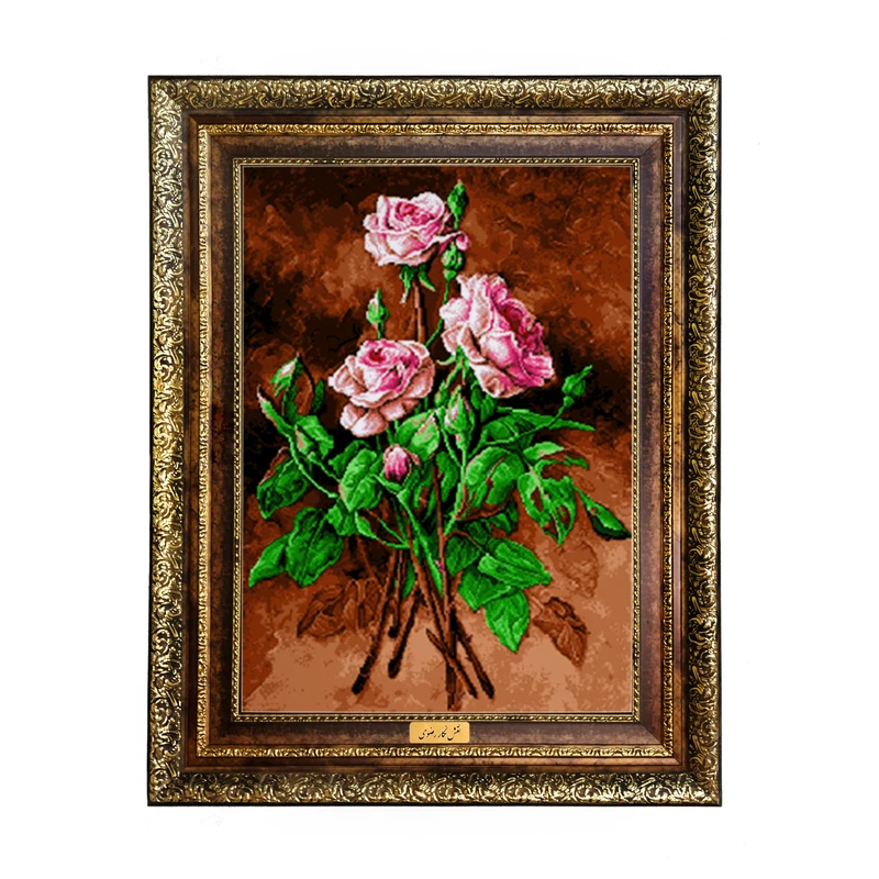 تابلو فرش ماشینی نقش نگار رضوی طرح شاخه گل کد 453H