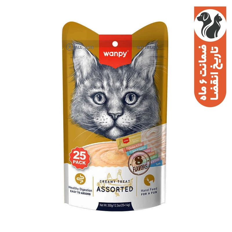 بستنی گربه ونپی مدل 8 طعم وزن 350 گرم بسته 25 عددی