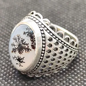 انگشتر نقره مردانه مدل سنگ عقیق شجر طبیعی کد 3258