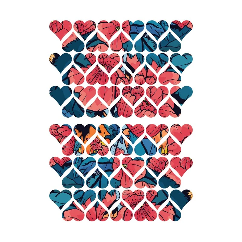 استیکر لپ تاپ و موبایل طرح قلب های رنگارنگ مجموعه 66 عددی