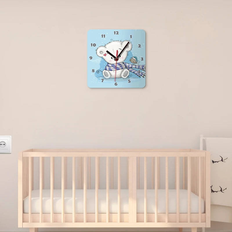 ساعت دیواری کودک باروچین مدل خرس شال دار کد c-112