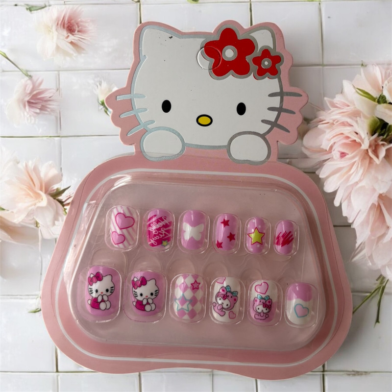 ناخن مصنوعی کودک مدل کیتی بسته 12 عددی