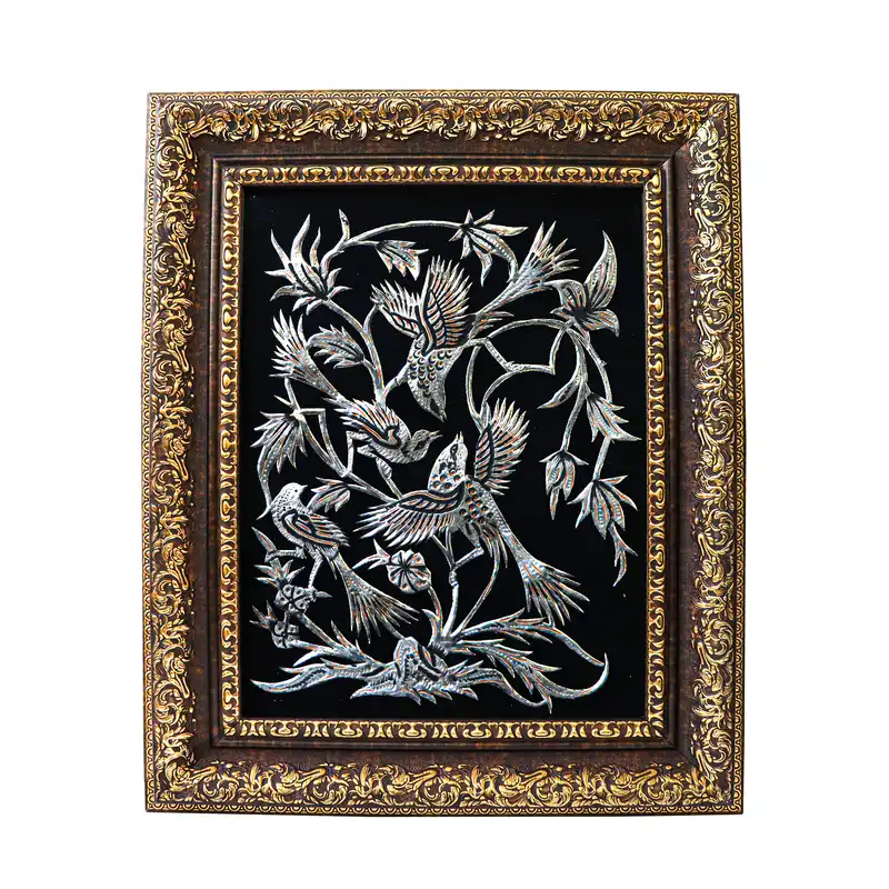 تابلو قلمزنی طرح گل و مرغ مدل قلم درشت کد 53p43