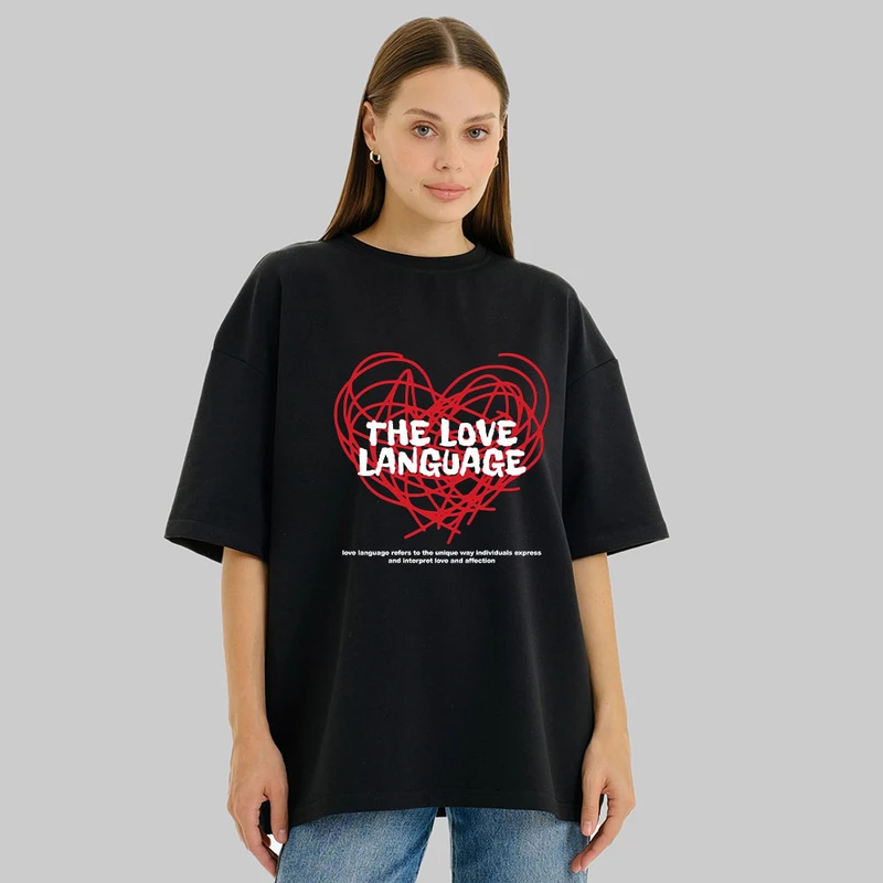 تیشرت باکسی زنانه پنبه دورو طرح THE LOVE