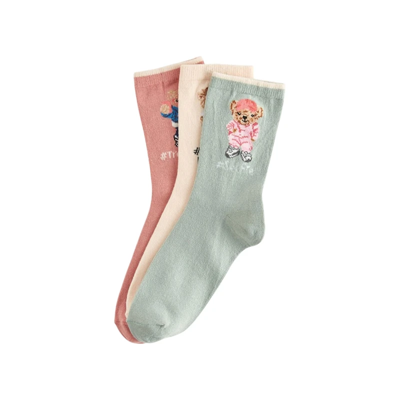 جوراب ساق بلند زنانه ال سی وایکیکی مدل خرسی بسته ۳ عددی