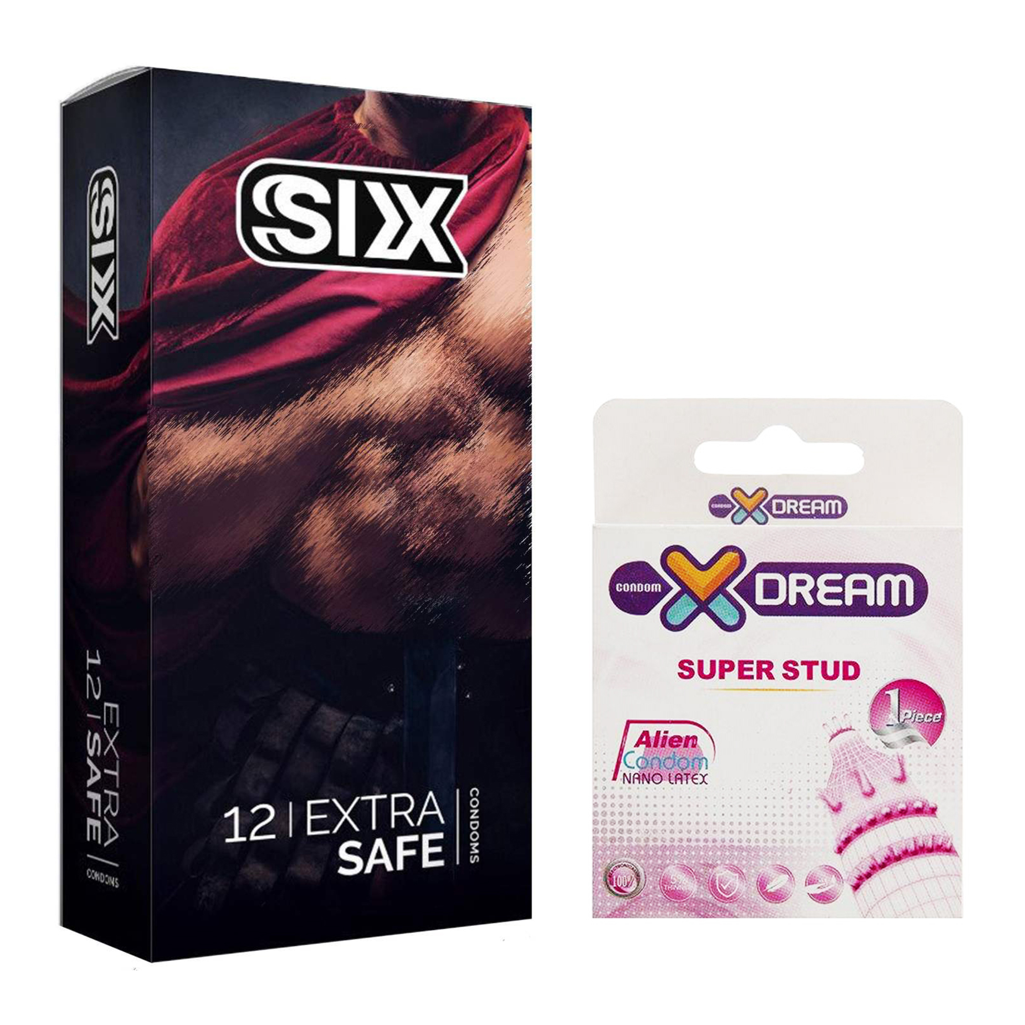 کاندوم سیکس مدل Max Safety بسته 12 عددی به همراه کاندوم ایکس دریم مدل Super Stud