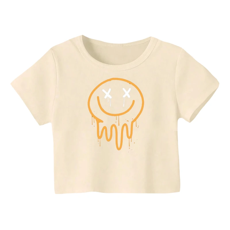 کراپ‌ تی‌شرت آستین کوتاه زنانه مدل ایموجی کد 1