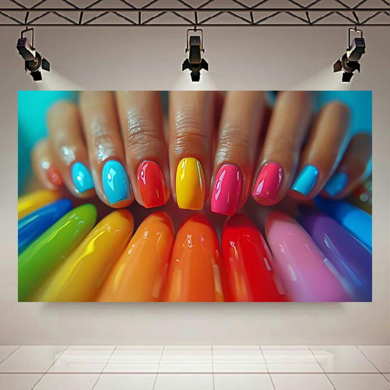  تابلو بوم طرح مخمل لاک ناخن ساده مدل رنگین کمانی کد AR303272