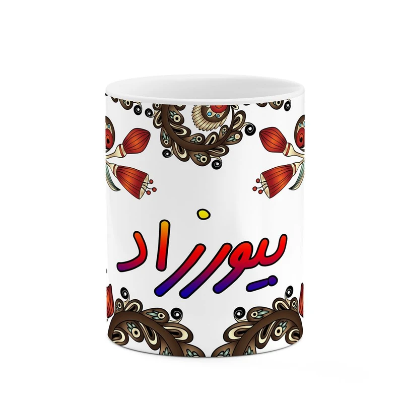 ماگ کاکتی مدل اسم بیورزاد طرح سنتی گل و بته کد mgh44291