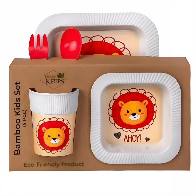 ظرف غذا کودک فرش کیپس مدل بامبو طرح شیر جنگل مجموعه 5 عددی
