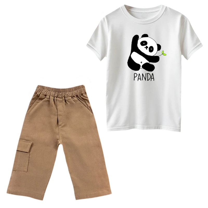 ست تی‌شرت و شلوارک پسرانه مدل پاندا و برگ